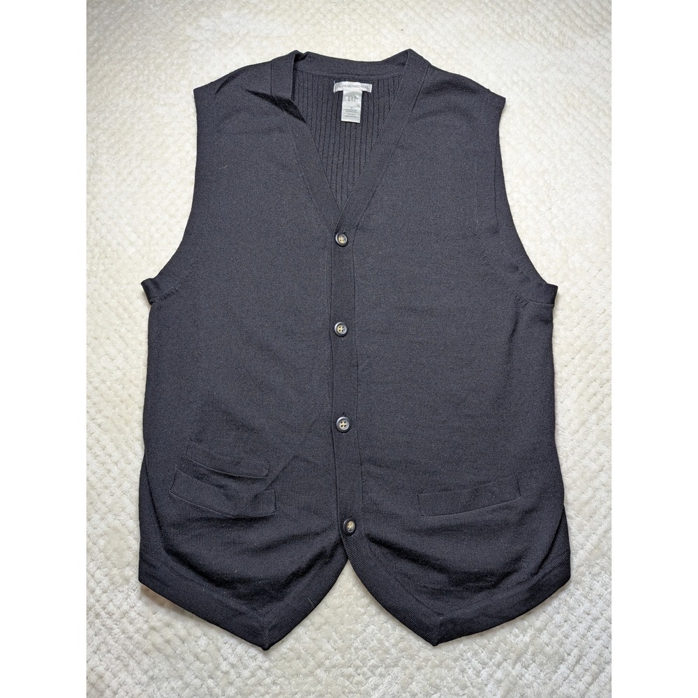 Gap Womens Italian Merino Wool Sweater Vest Medium Gray Button Front‎ Knit